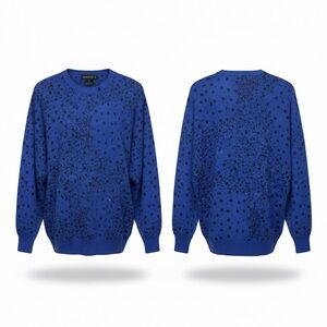 Doncaster Geometric Blue and Black Crewneck Sweater Wool Size Medium